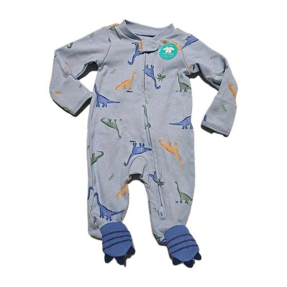 NWT Carter's Baby Boy Newborn NB Outfit Sleeper Blue Dinosaur Dino Feet